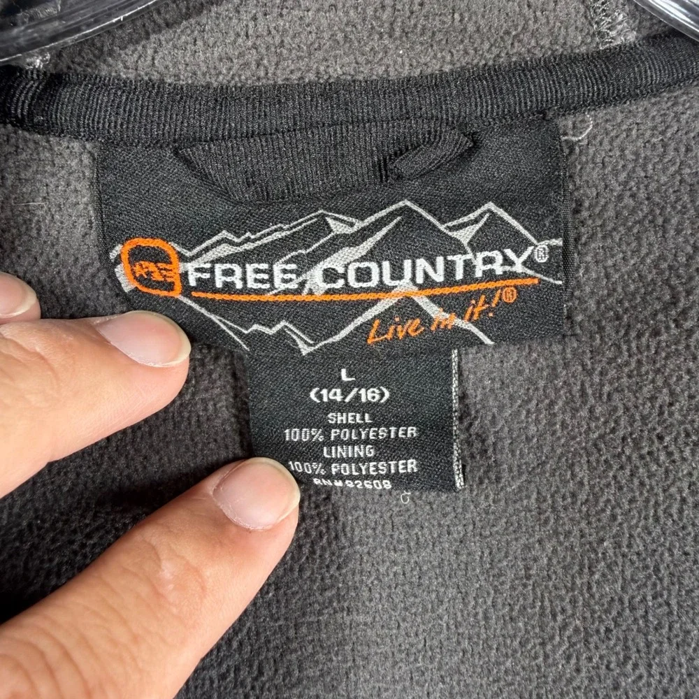 Free Country Boys L 14/16 Black Softshell Hooded Jacket Fleece Lined Full Zip